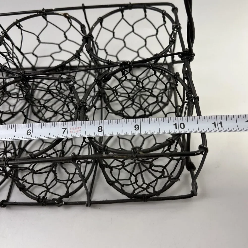Vintage Primitive Wire Plant Herb Caddy 6 Holder Basket Twisted Galvanized Steel